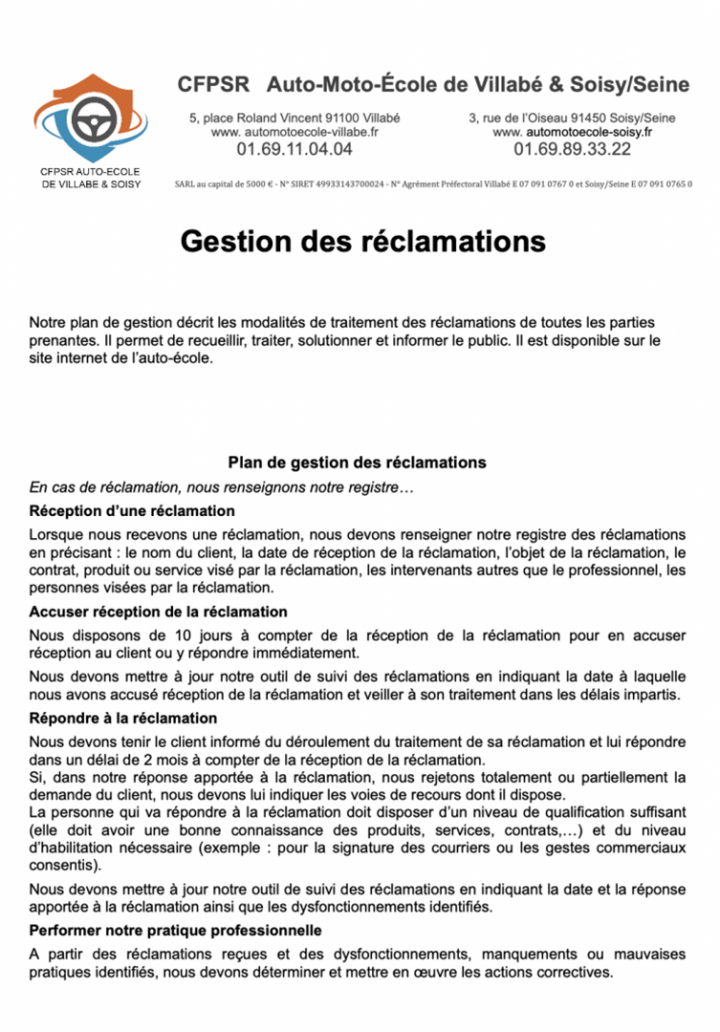 Gestion des réclamations Évry