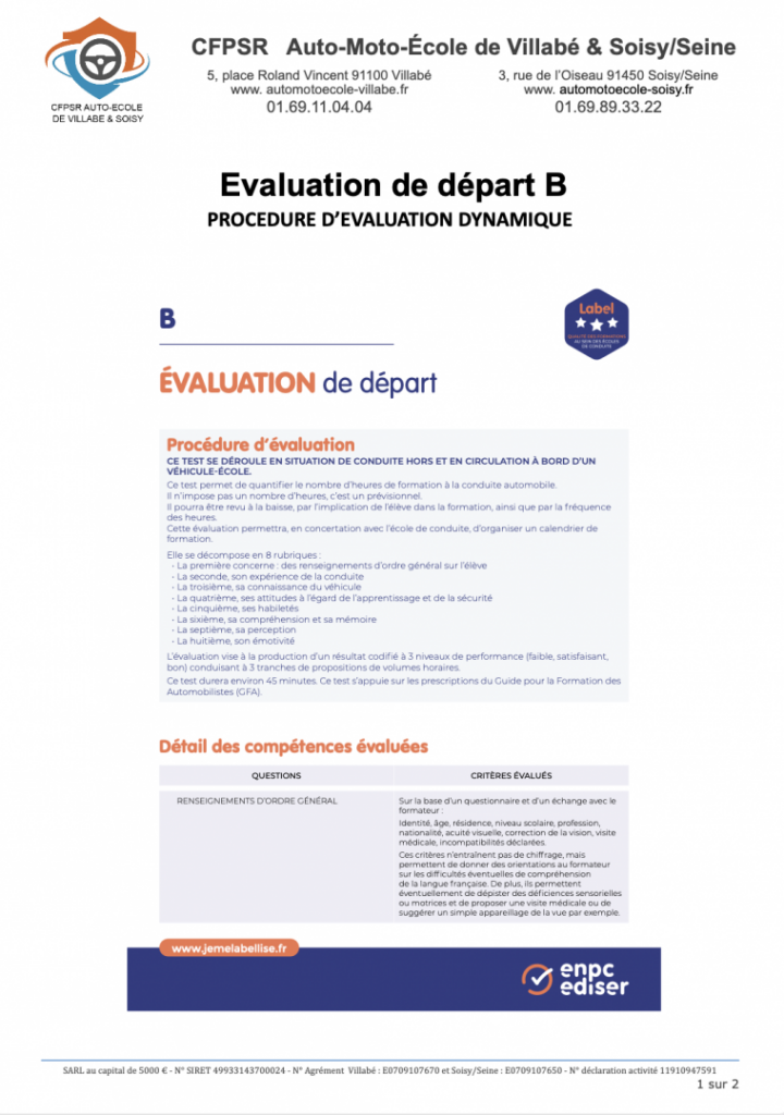 Evaluation de départ B-Dynamique Évry