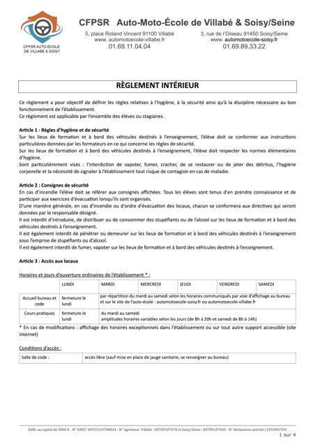 Règlement intérieur Évry