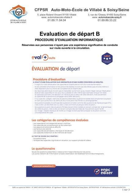 Evaluation de départ B-Informatique Évry