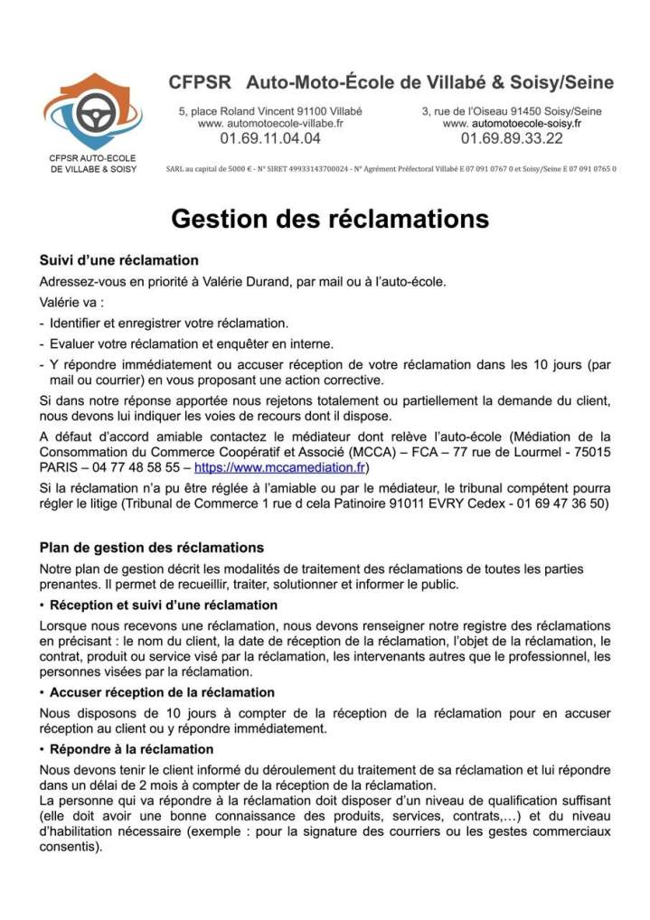 Gestion des réclamations Évry